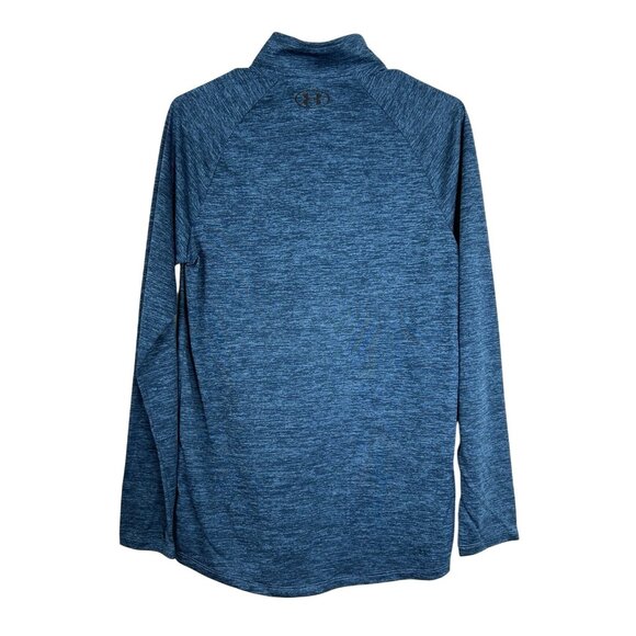 Under Armour Shirt Mens SM/P Blue 1/4 Zip Pullover Loose Heat Gear Gym Running - Picture 2 of 13